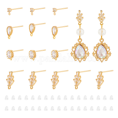 24 шт. 4 стиля фурнитуры для сережек-гвоздиков из латуни с кубическим цирконием KK-UN0002-77-1