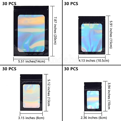 120 шт. 4 прямоугольных пластиковых пакета с застежкой-молнией и голографическим блеском OPP-SZ0001-02-1