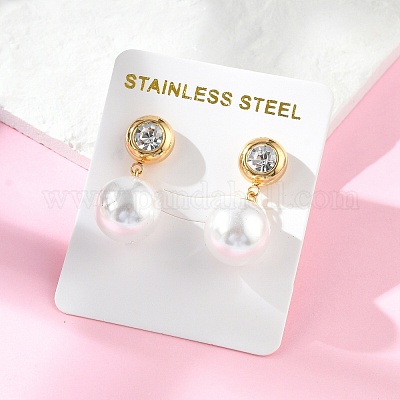 Круглые серьги-гвоздики из нержавеющей стали 304 с пластиковым жемчугом EJEW-V008-01G-1