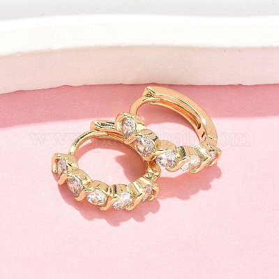 Плоские круглые серьги-кольца из латуни с микропаве из прозрачных кубических цирконий EJEW-Z102-19G-1