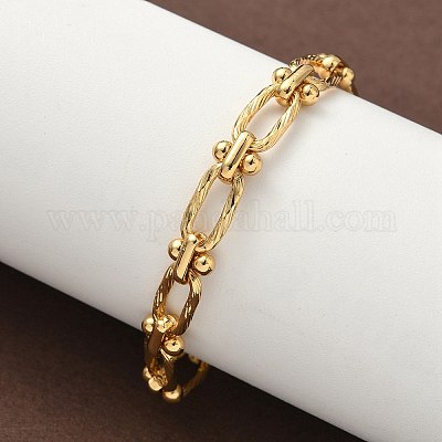 Ионное покрытие (ip) 304 нержавеющая сталь текстурированные овальные звенья цепи браслеты для женщин BJEW-B092-08G-02-1