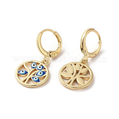 Серьги с подвесками из латуни «Дерево со сглазом» из настоящей 18-каратной позолоченной латуни EJEW-Q797-19G-03-1