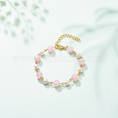 Круглый браслет из бисера из блестящего стекла и искусственного жемчуга для женщин BJEW-JB08591-1