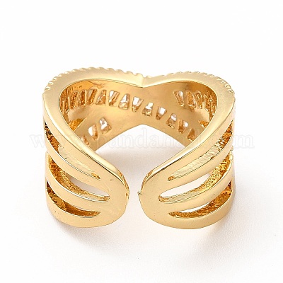 Открытое кольцо-манжета с кубическим цирконием крест-накрест RJEW-G281-04G-1