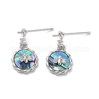 Серьги-гвоздики из латуни с микропаве в виде пчелы и кубического циркония KK-E107-15P-01-1