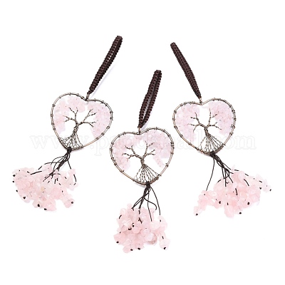 Обернутые проволокой чипсы натуральный розовый кварц большие подвесные украшения HJEW-H057-01C-1