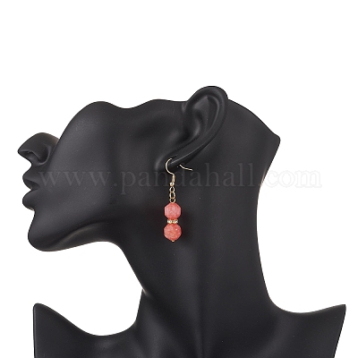 Натуральный родохрозит болтаться серьги EJEW-JE06631-03-1