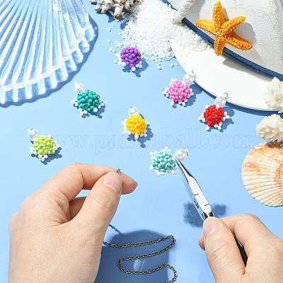 7 шт. подвески в виде черепахи из стеклянного бисера ручной работы двух цветов PALLOY-CJ00103-1