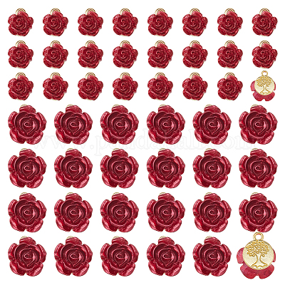 48 шт. 2-х стилевые подвески-розы из непрозрачной смолы FIND-DC0007-83-1