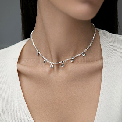 925 серебряное ожерелье с бусинами из натуральных пресноводных жемчужин с микропаве из прозрачных кубических цирконий в форме слова «любовь» для женщин JA7017-1-1