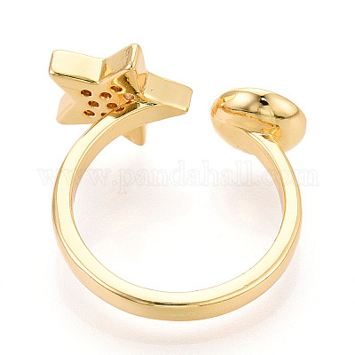 Звездная латунь микропаве кубический цирконий чашка колышек оправа для колец KK-N274-06G-1