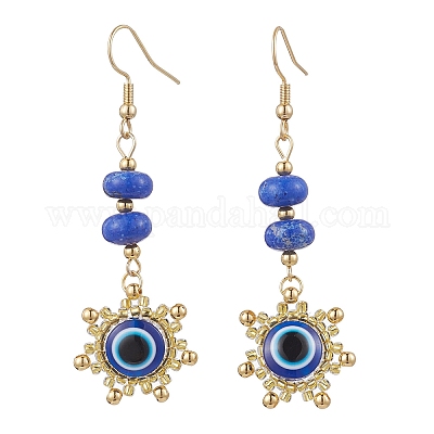 Серьги-подвески из бисера из стекла и смолы от сглаза и солнца EJEW-MZ00421-1