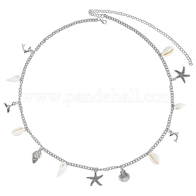 Цепочки с подвесками на талию в форме ракушки из сплава и натуральной морской звезды с пряжкой из сплава AJEW-WH20019-31-1