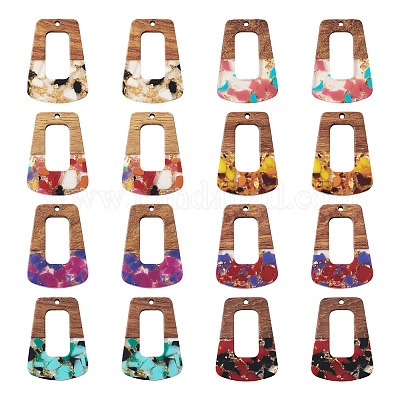 16шт 8 цвета прозрачные подвески из смолы и орехового дерева RESI-TA0001-97-1