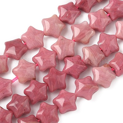 Нити бусин из натурального родонита в форме звезды G-Z080-A07-1