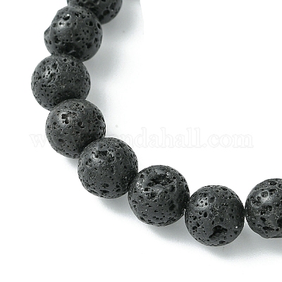 Эластичный браслет из натуральной лавы и драгоценных камней с подвесками из сплава BJEW-JB08730-1