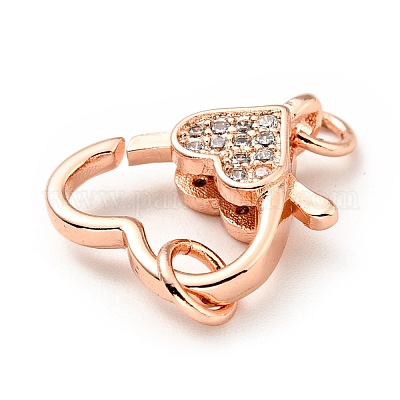 Латунь микро паве прозрачный кубический цирконий сердце когти омара застежки KK-G416-35RG-1