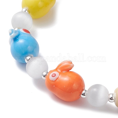 Эластичные браслеты ручной работы из фарфора и стеклянных бусин для женщин BJEW-TA00690-1