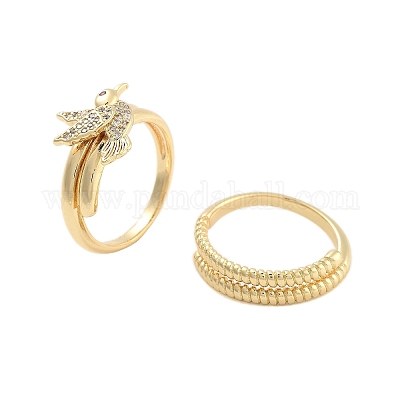 Комплект колец-манжет с открытыми манжетами из латуни с микропаве и кубическим цирконием для женщин RJEW-U002-11G-1