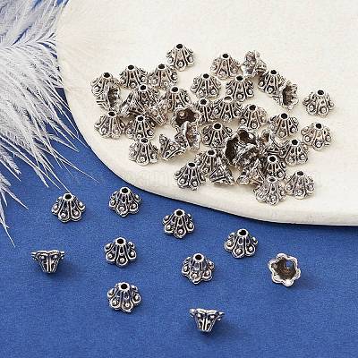 Тибетский стиль сплава цветок колокольчик филигранный бусины PALLOY-YW0001-79-1