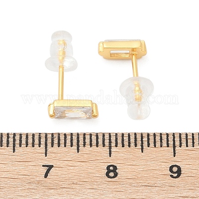 Прямоугольные серьги-гвоздики с кубическим цирконием FU7889-8-1