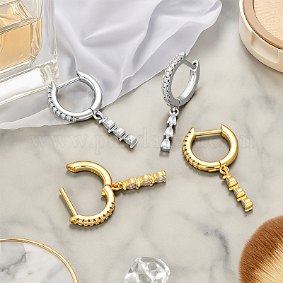 2 пара двухцветных серег-колец с микропаве из латуни и прозрачными кубическими цирконами EJEW-GO0002-26-1