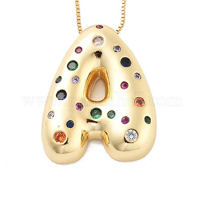 Латунные ожерелья с подвесками в виде букв из микрофибры с кубическим цирконием KK-Z069-01G-A-1