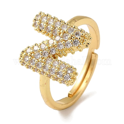 Стойка покрытие буква латунь микро паве прозрачный кубический цирконий регулируемые кольца для женщин KK-S391-03G-N-1