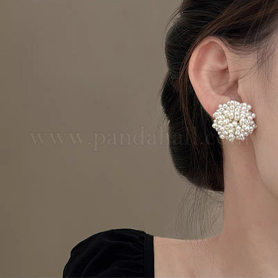 Серьги-гвоздики из искусственного жемчуга с цветочным сплавом FS-WGFEC53-01-1