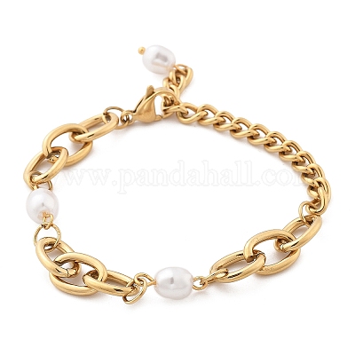 Браслеты из нержавеющей стали 304 и кубинских звеньевых цепей для женщин BJEW-C089-07G-1