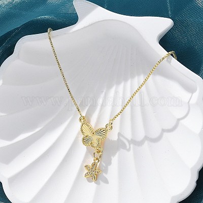 Ожерелья с подвесками из латуни с прозрачным фианитом и прозрачным фианитом NJEW-M088-03G-03-1