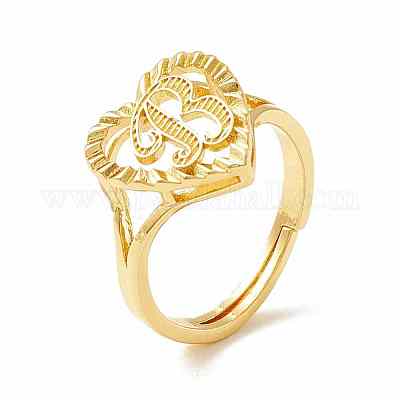 Настоящие 18-каратные позолоченные латунные регулируемые кольца с алфавитом RJEW-M139-18B-1