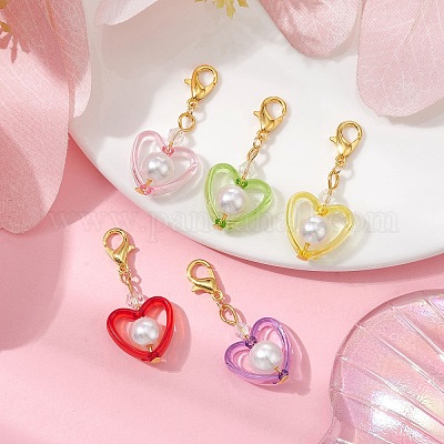 Подвески в форме сердца из акрила и стеклянного жемчуга HJEW-JM01403-1