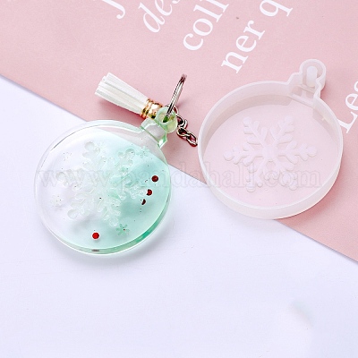 Рождественская тема diy плоская круглая с кулоном в виде снежинки силиконовые Молды DIY-F114-34-1