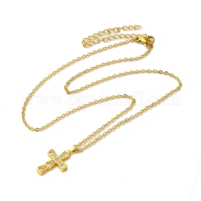 Ожерелья с подвесками из нержавеющей стали 304 с кубическим цирконием NJEW-Q347-01E-1