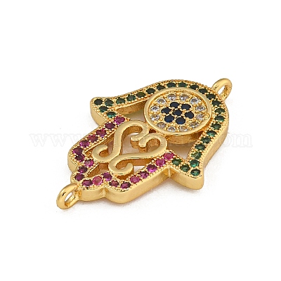 Стойка покрытие латунь микро паве кубический цирконий религия хамса рука соединительные подвески KK-C074-55G-01-1