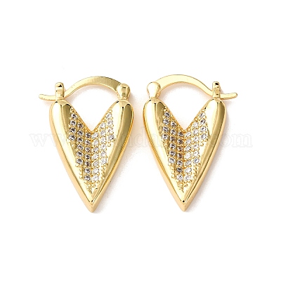 真鍮マイクロパヴェキュービックジルコニアハートフープピアス 18KGP本