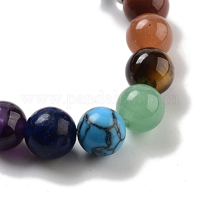 Эластичные браслеты из чакры с круглыми бусинами из натурального аметиста BJEW-K251-01D-1