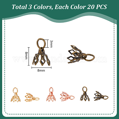 60 шт. 3-х цветные филигранные латунные колпачки для бусин KK-PH0013-12-1