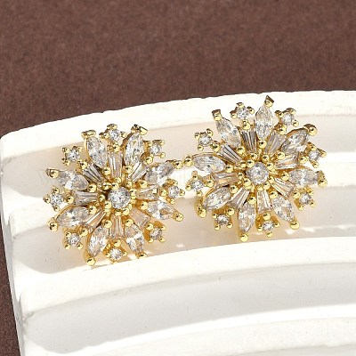 Серьги-гвоздики из латуни с микропаве из прозрачного кубического циркония EJEW-K289-11G-1