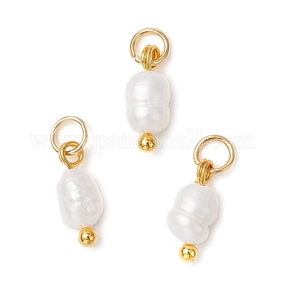 Подвески-картофелины из натурального пресноводного жемчуга с латунными соединительными кольцами&nbsp;PALLOY-JF04176-01-S-1