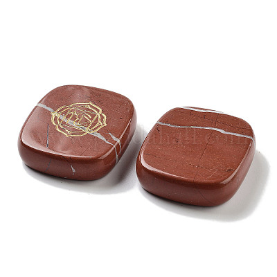 Прямоугольник из натуральной красной яшмы со знаками чакры DJEW-K025-02E-1