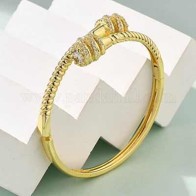 Браслеты из латуни с микропаве и прозрачным фианитом на шарнирах BJEW-S168-03G-1