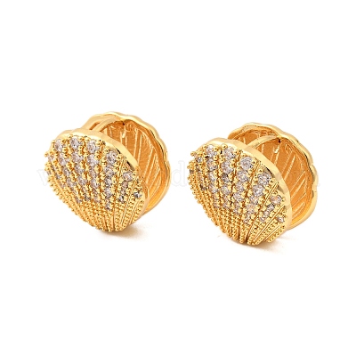 Серьги-кольца в форме ракушки с микропаве из прозрачных кубических цирконий из латуни EJEW-C158-05G-1