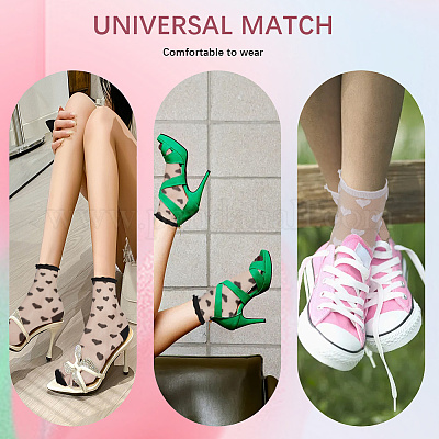 6 пара двухцветных нейлоновых носков из стеклошелка для женщин и девочек AJEW-CN0004-32-1