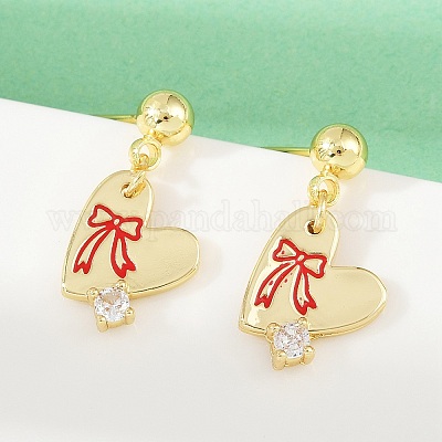 Серьги-гвоздики в форме сердца из латуни с прозрачным фианитом и прозрачным фианитом EJEW-S277-12G-1