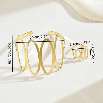 Комплекты из полых овальных браслетов-манжет и колец из сплава FS-WG357B1-01-1
