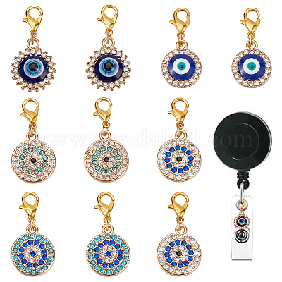 10 шт. 5 стиля сглаза сплав горный хрусталь значок катушка кулон украшение HJEW-DR00046-1