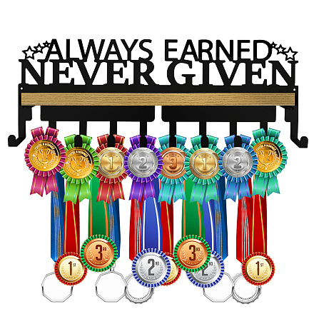 SUPERDANT Always Earned Never Given Trophy and Medal Display Wooden Shelf Medal Hanger Holder Displaying AJEW-WH0508-008-1