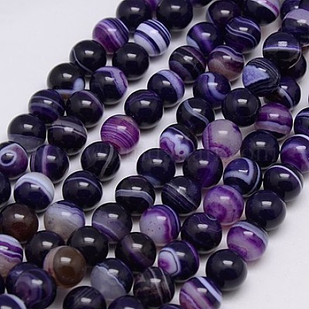 Round Dyed Natural Striped Agate/Banded Agate Beads Strands G-G582-12mm-05-1
